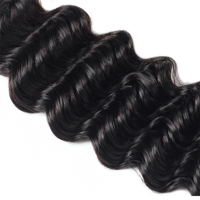 Amoy Virgin Hair Deep Wave 8A Remy Hair 3 Bundles with 13*4 Lace Frontal